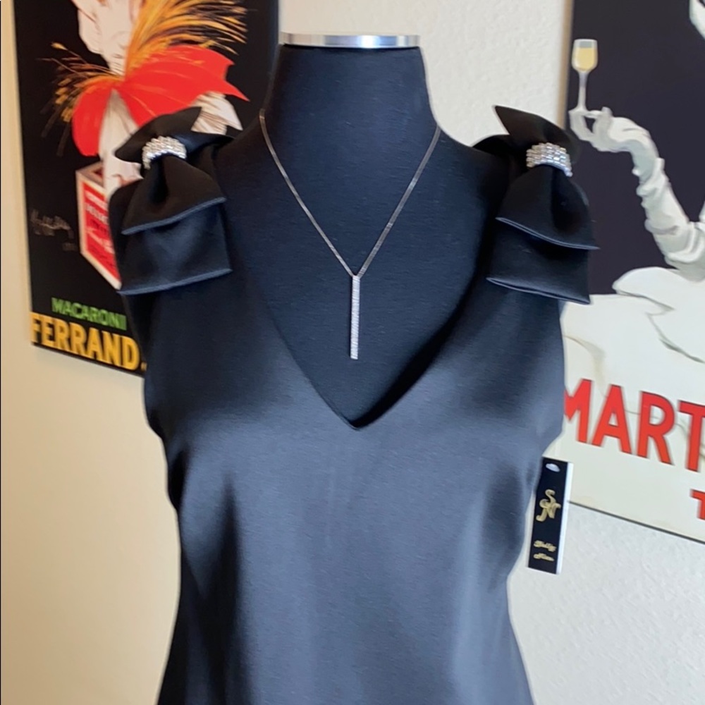 Little Black dress!  special occasion rhinestones shoulder bows😍